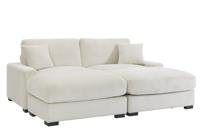 Cream Corduroy 4 Seat Sectional Sofa - Oversized Modular Couch for Living Room