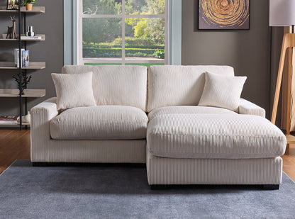 Cream Corduroy 4 Seat Sectional Sofa - Oversized Modular Couch for Living Room