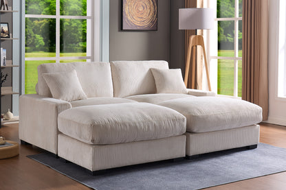 Modular Sectional Sofa,4 Seater Oversized Sectional Sofa, Corduroy Fabric with 2 Ottoman Bench and 2 Pillows, Modular Sectionals Sofa Couch for Living Room