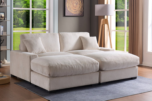 Modular Sectional Sofa,4 Seater Oversized Sectional Sofa, Corduroy Fabric with 2 Ottoman Bench and 2 Pillows, Modular Sectionals Sofa Couch for Living Room