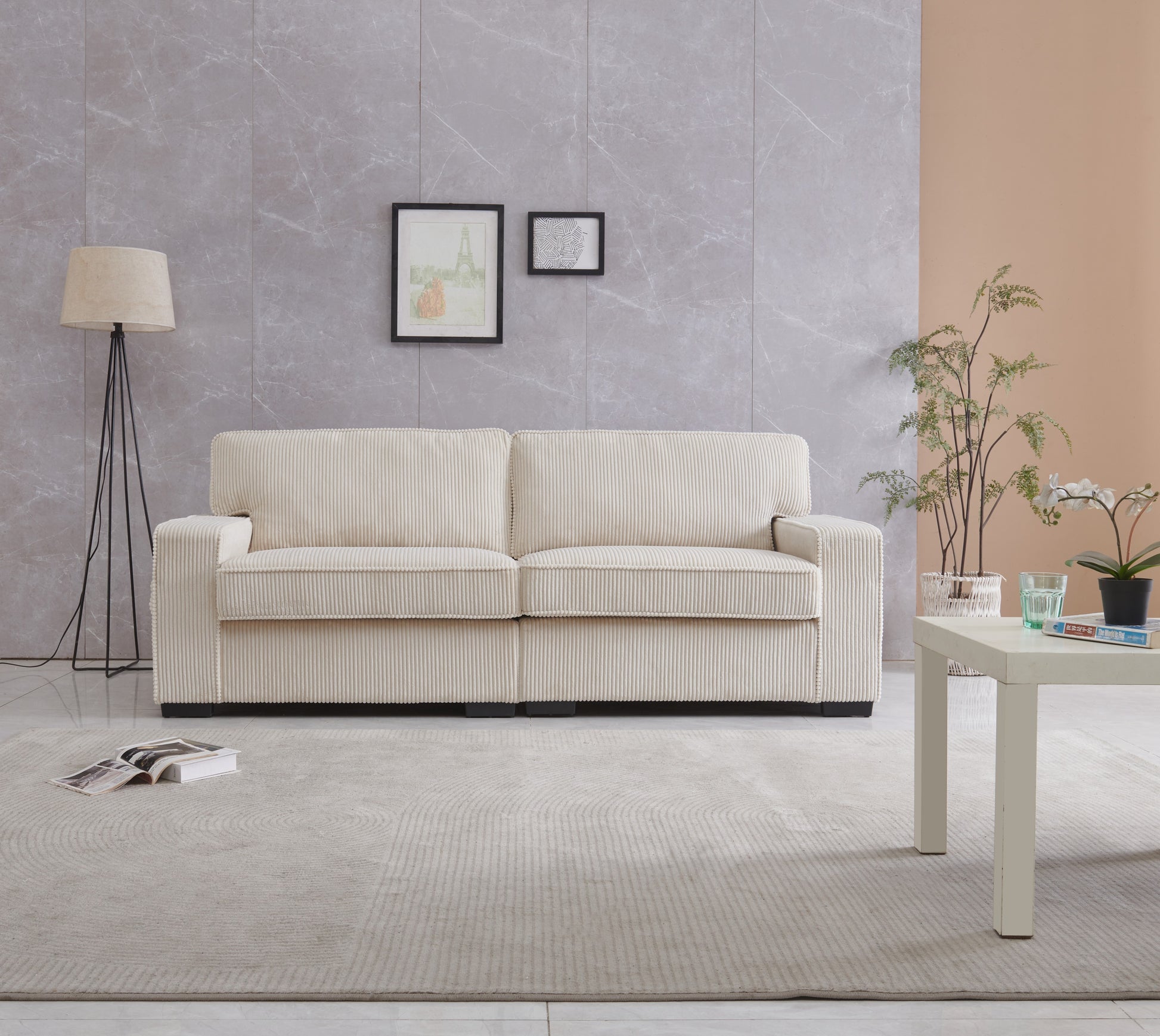 Cream Velvet Loveseat - Plush Comfort & Style