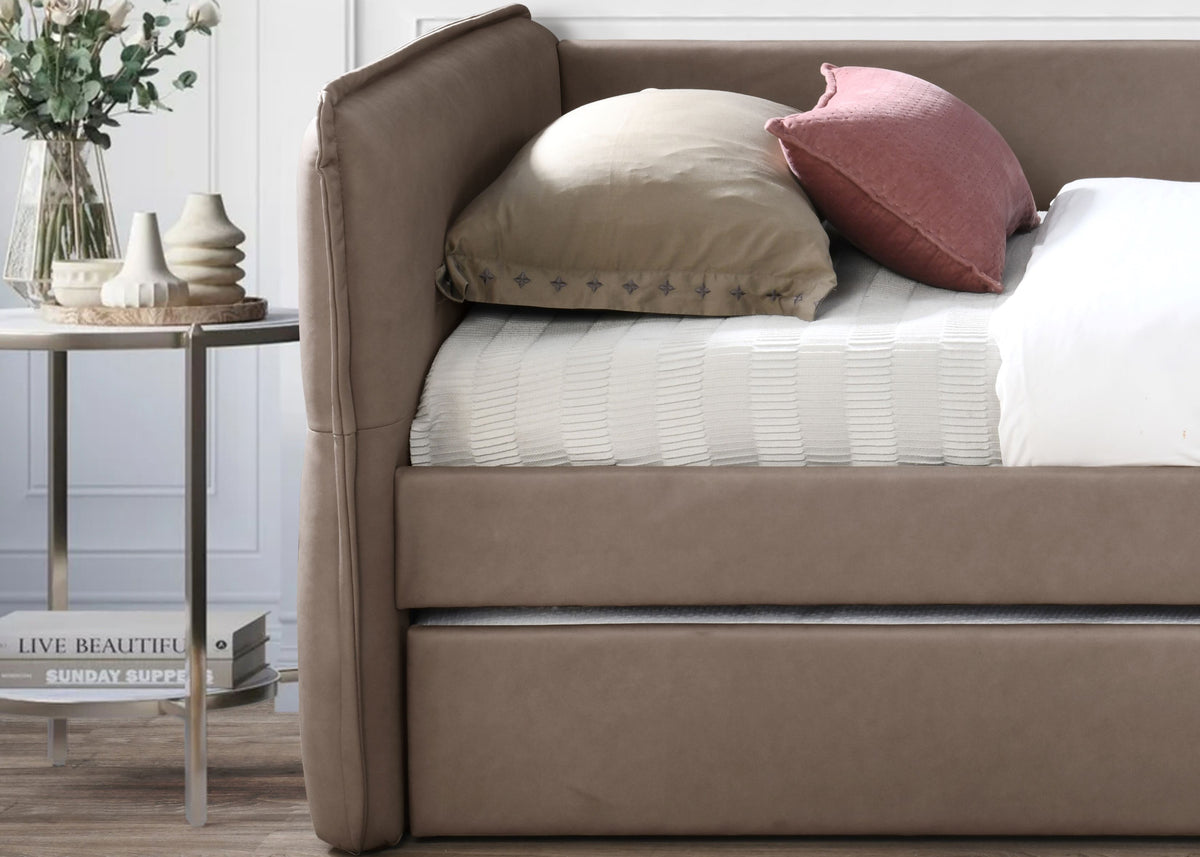 Brown Upholstered Daybed With Trundle - 45" x 86" for Living Room