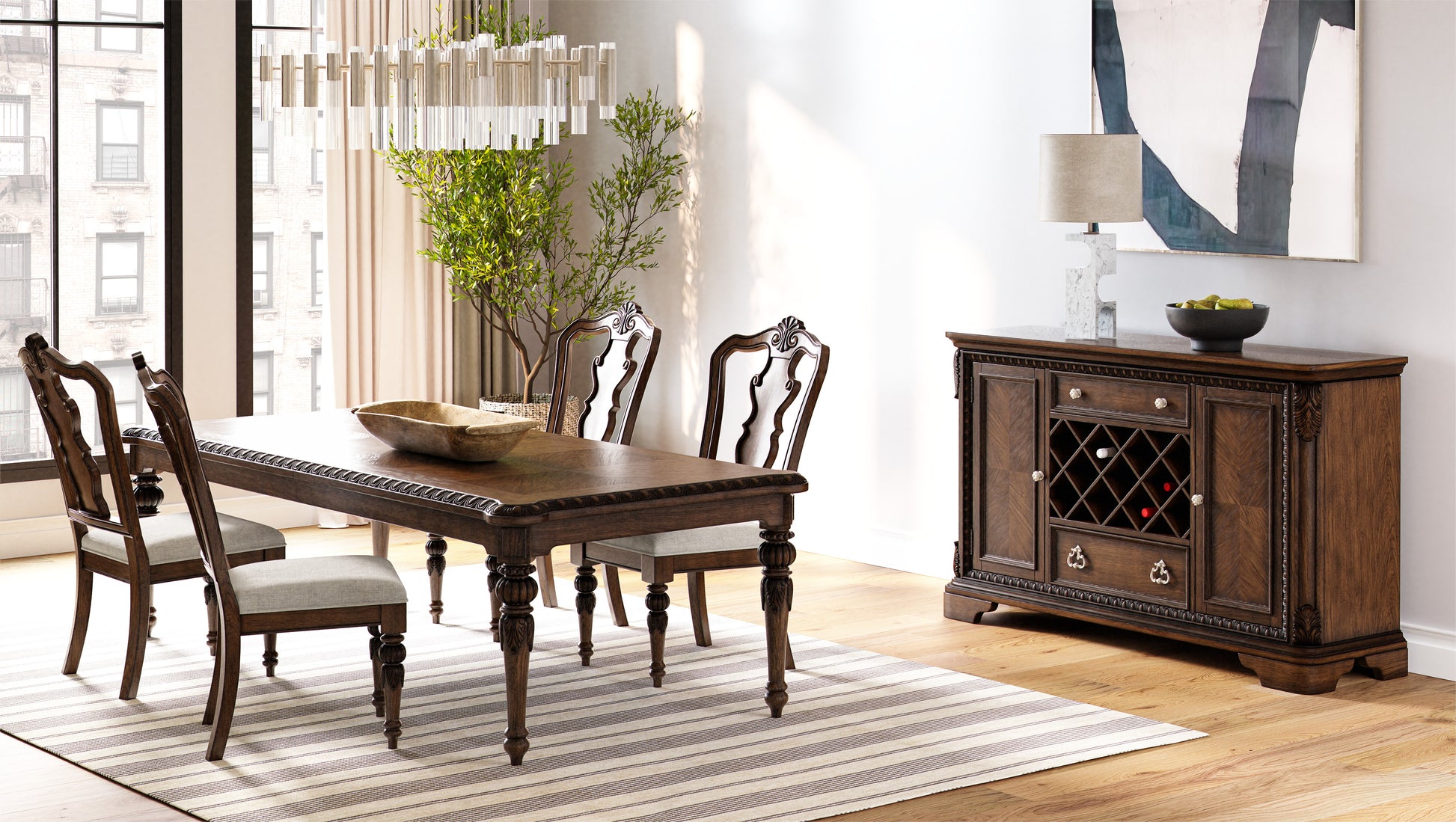 Mahogany Wood Buffet with Wine Storage Cabinets for Dining Room