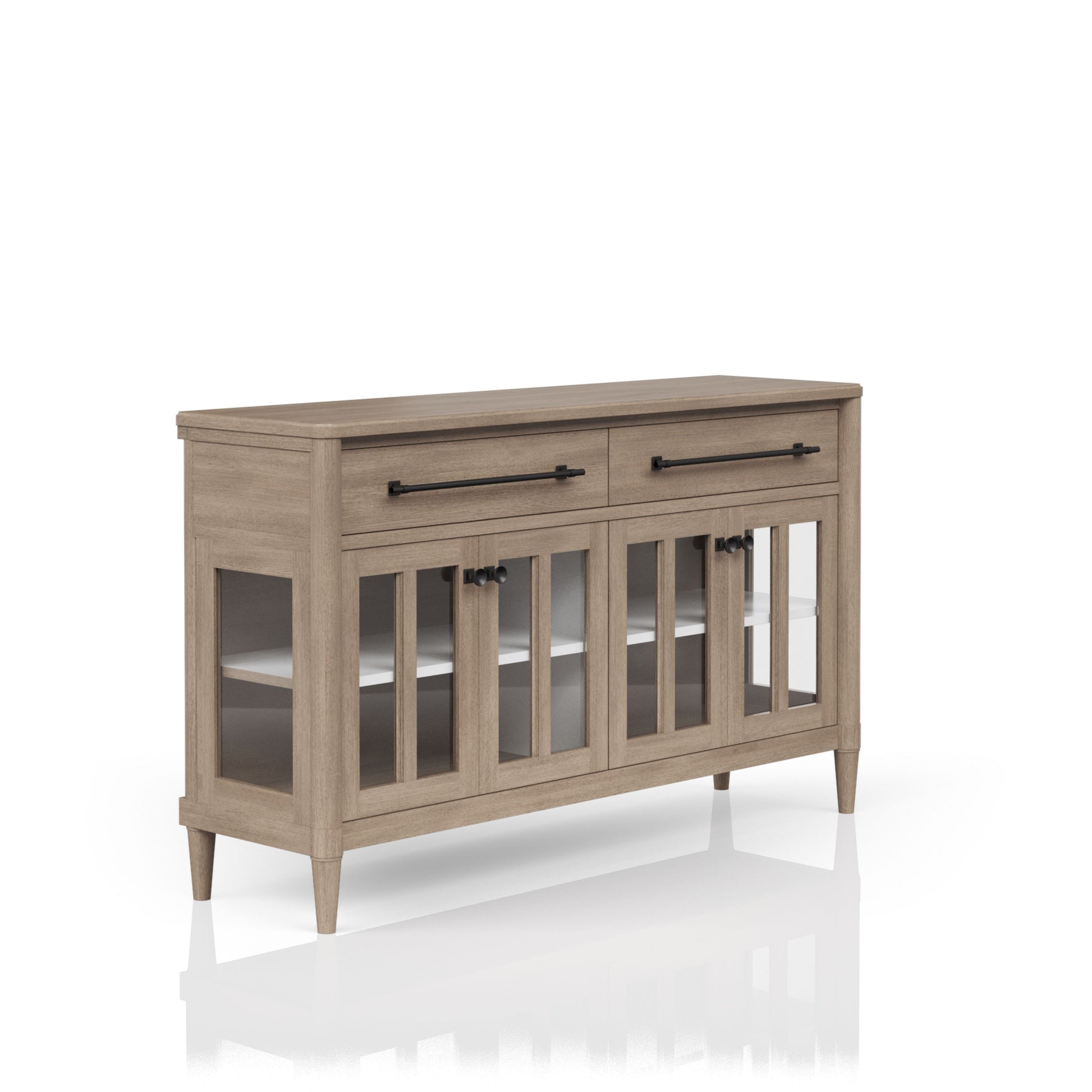 Sand Finish Buffet with Glass Cabinet Doors