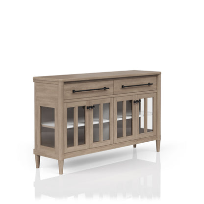 Sand Finish Buffet with Glass Cabinet Doors