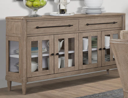 Sand Finish Buffet with Glass Cabinet Doors
