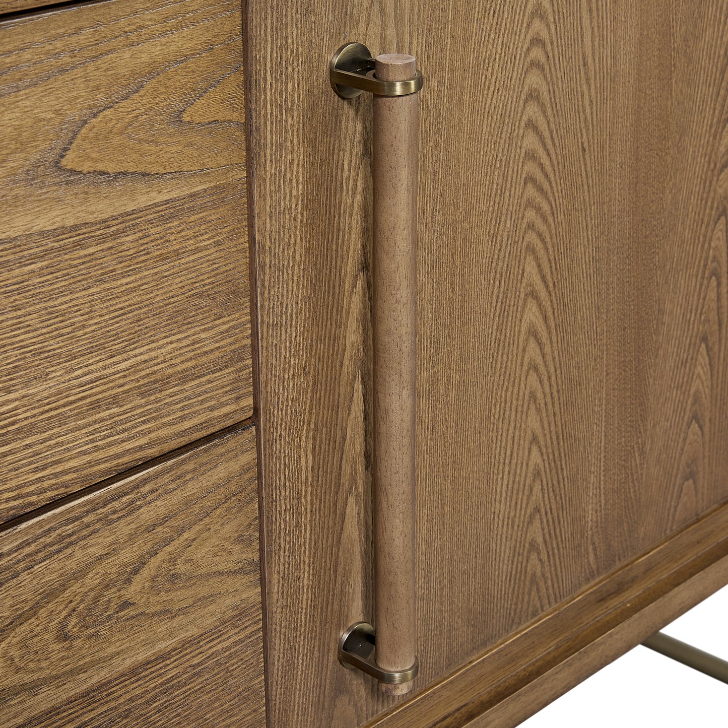 Light Brown Solid Wood Sideboard with USB Ports