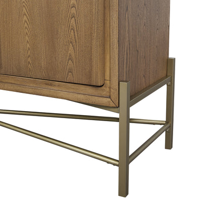 Light Brown Solid Wood Sideboard with USB Ports