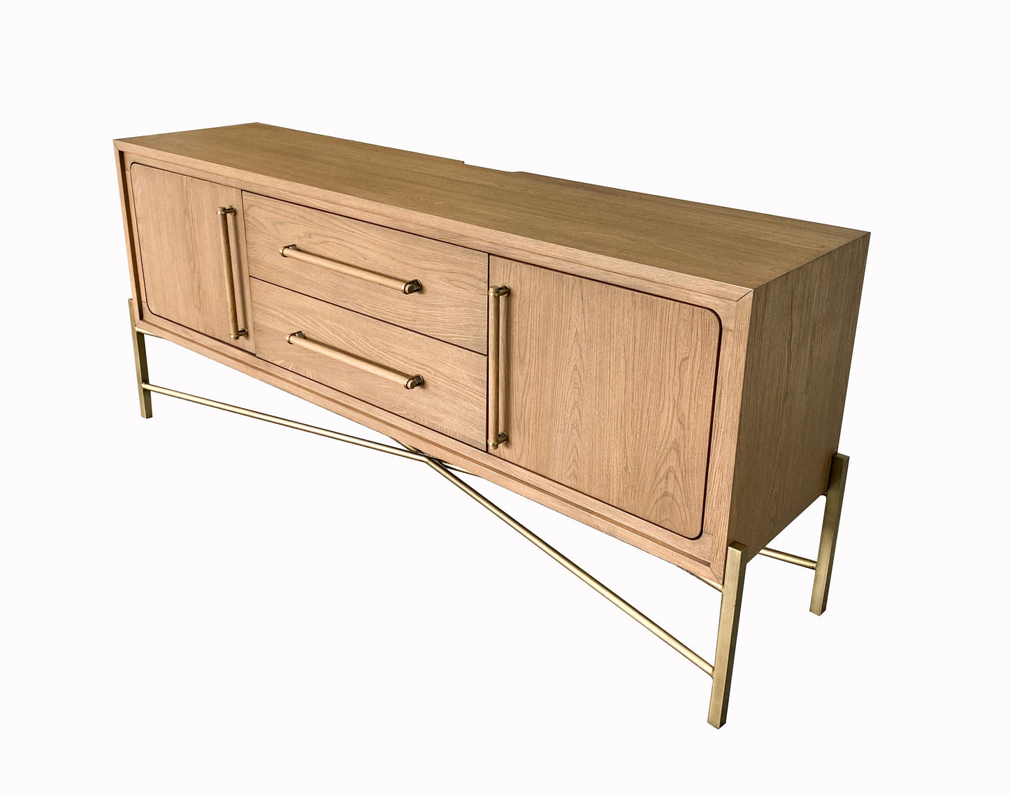 Light Brown Solid Wood Sideboard with USB Ports