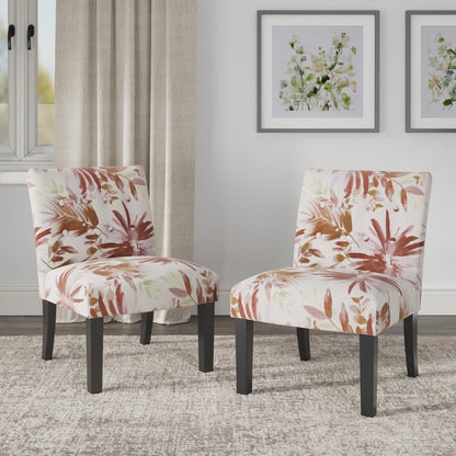 Red Floral Accent Chairs, Set of Two