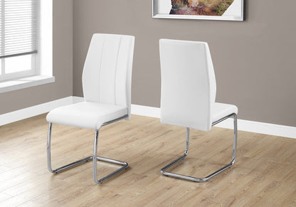 Dining Chair, Set Of 2, Side, Upholstered, Kitchen, Dining Room, 39" Height, White Leather Look, Chrome Metal, Contemporary, Modern