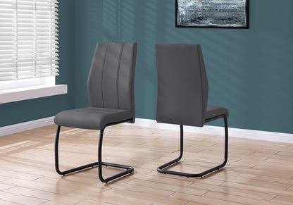 Dining Chair, Set Of 2, Side, Upholstered, Kitchen, Dining Room, 39" Height, Grey Leather Look, Black Metal, Contemporary, Modern