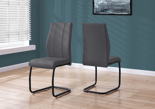 Dining Chair, Set Of 2, Side, Upholstered, Kitchen, Dining Room, 39" Height, Grey Leather Look, Black Metal, Contemporary, Modern