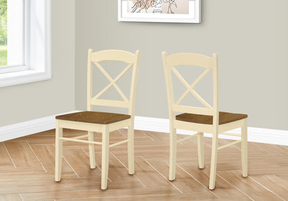 Dining Chair, Set Of 2, Side, Kitchen, Dining Room, Oak And Cream, Wood Legs, Transitional