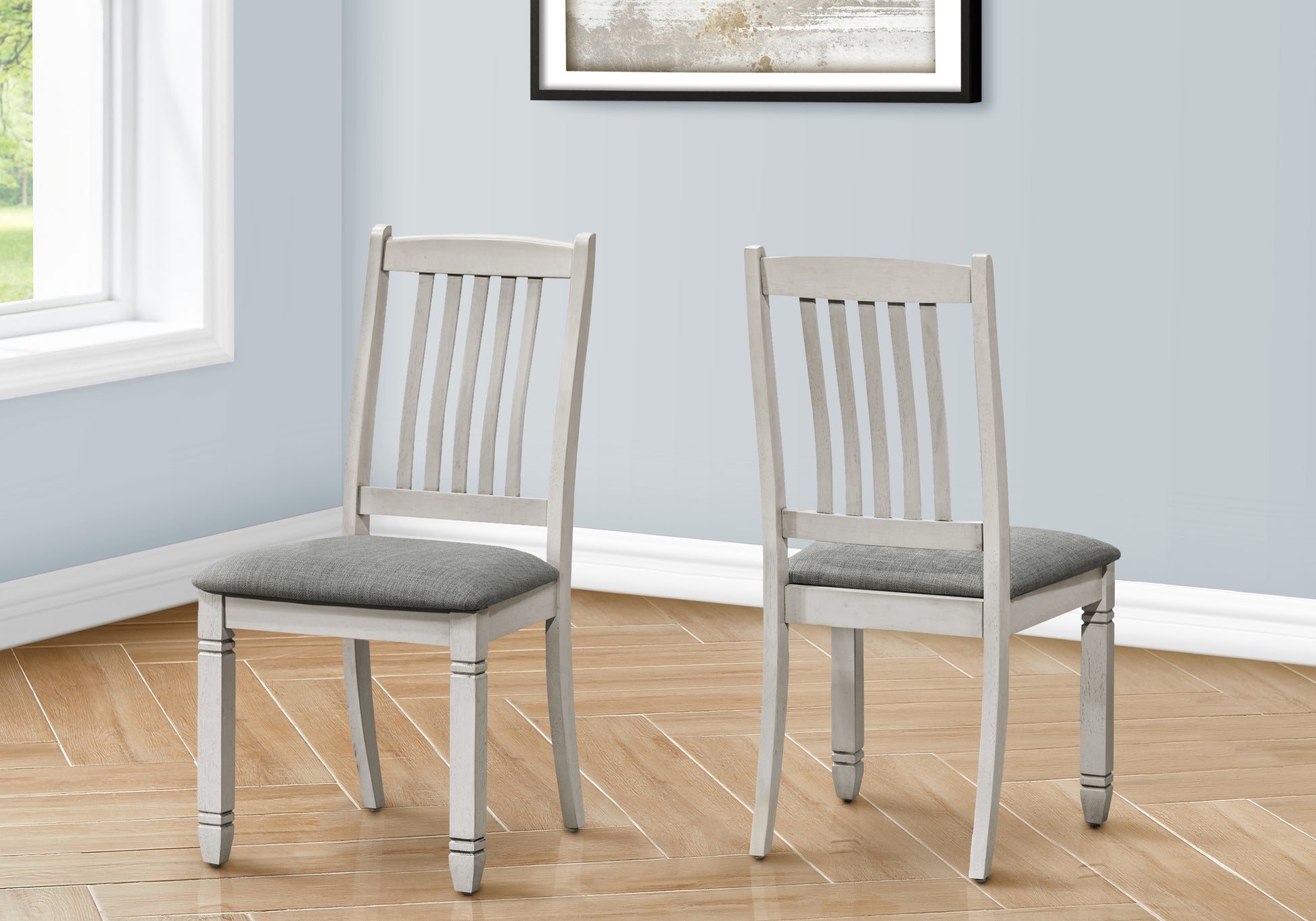 Dining Chair, 38" Height, Set Of 2, Side, Upholstered, Kitchen, Dining Room, Antique Grey, Grey Fabric, Transitional