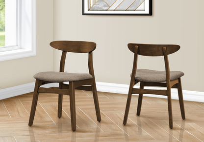 Dining Chair, 32" Height, Set Of 2, Side, Upholstered, Kitchen, Dining Room, Dark Walnut, Beige Fabric, Modern