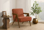 Accent Chair, 30"h, Upholstered, Living Room, Bedroom, Red Fabric, Brown Walnut Solid Wood, Modern, Mid Century