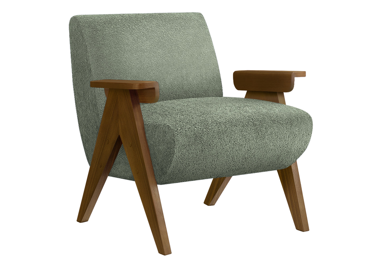 Accent Chair, 31"h, Upholstered Green Fabric - Solid Walnut Wood Legs
