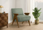 Accent Chair, 31"h, Upholstered, Living Room, Bedroom, Green Fabric, Brown Walnut Solid Wood, Modern, Mid Century