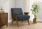 Accent Chair, 31"h, Upholstered, Living Room, Bedroom, Blue Fabric, Brown Walnut Solid Wood, Modern, Mid Century