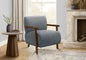 Accent Chair, 31"h, Upholstered, Living Room, Bedroom, Blue Fabric, Brown Walnut Solid Wood, Modern, Mid Century