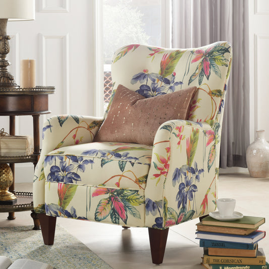Paradise Upholstered Arm Chair, Off-White/Floral Printed On Cotton