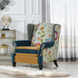 Anya Boho Chic Wingback Accent Arm Chair, Floral & Leopard, Blue-Teal & Yellow-Gold Velvet