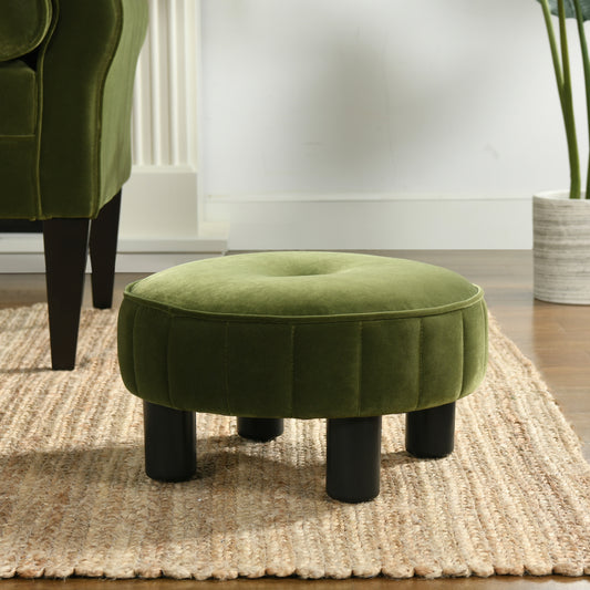Riley 16" Round Footstool Ottoman, Olive Green Performance Velvet