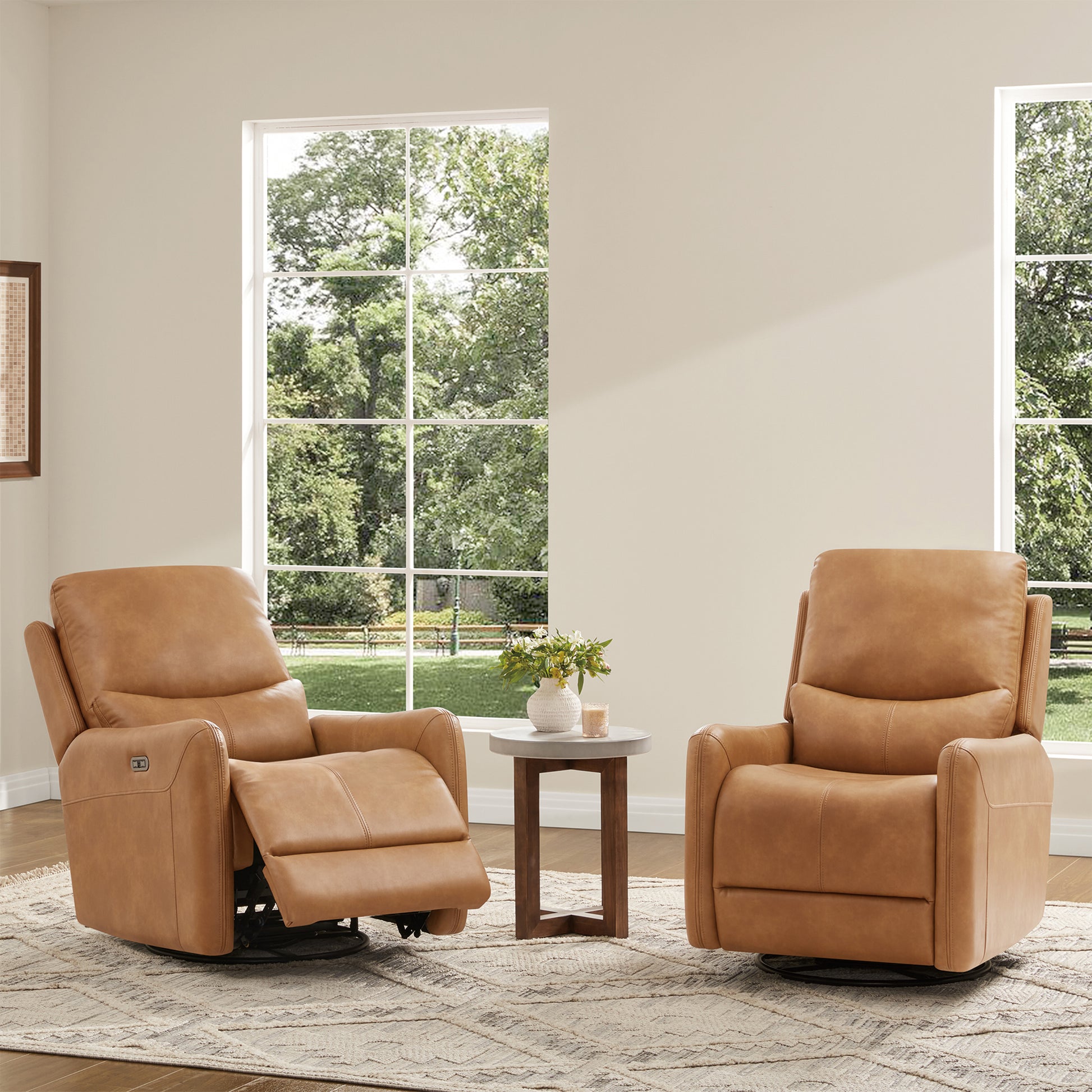 Dublin 30" Swivel Power Recliner Arm Chair Saddle Brown Faux Leather