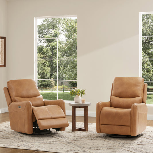 Dublin 30" Swivel Power Recliner Arm Chair Saddle Brown Faux Leather