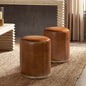 Nico 16" Round Leather Ottoman Stool, Camel Brown Leather