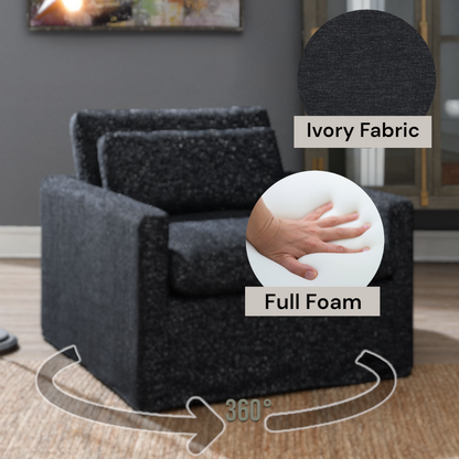 Dark Gray Fabric Swivel Chair with Pillow for Living Room