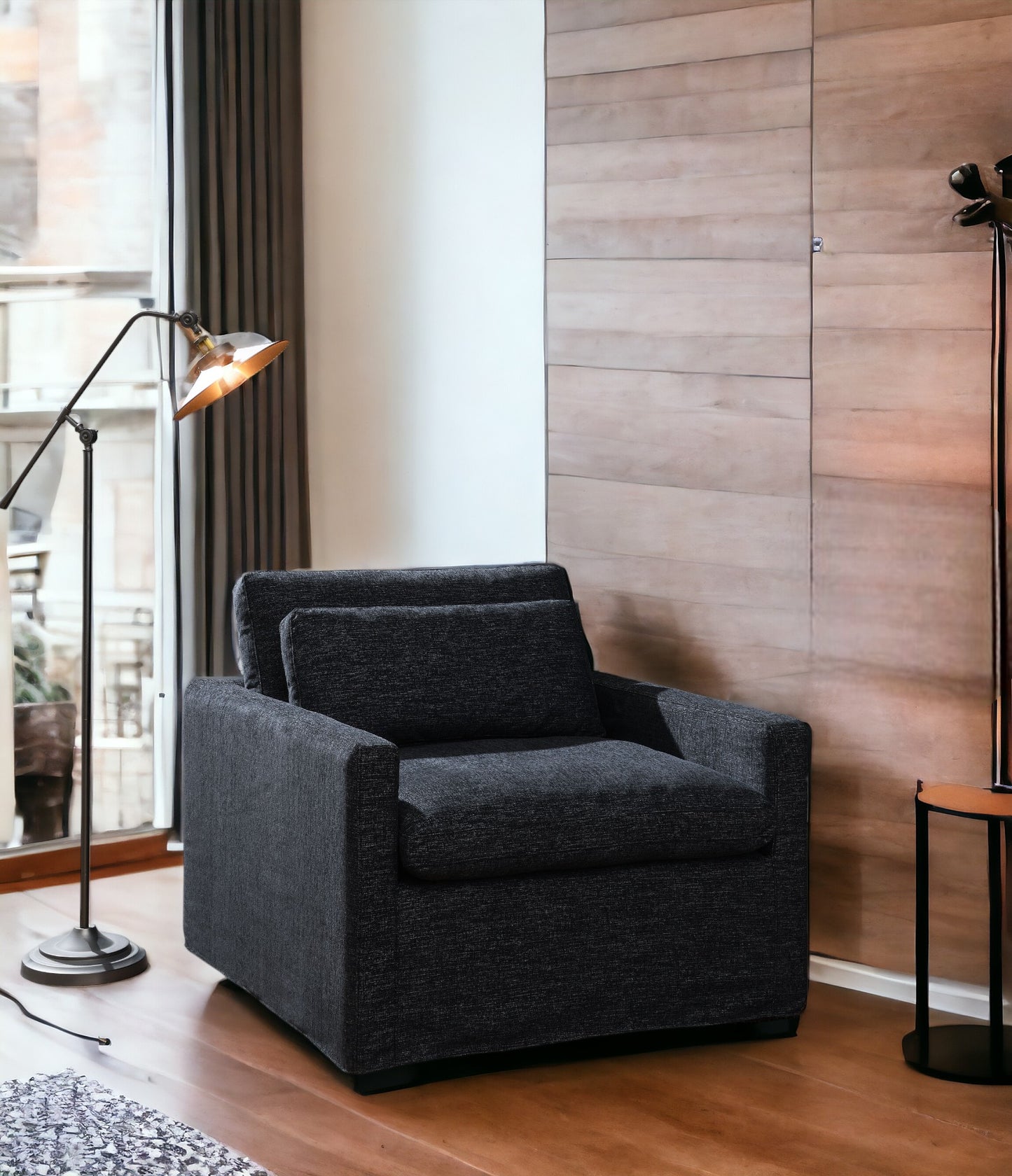 Dark Gray Fabric Swivel Chair with Pillow for Living Room