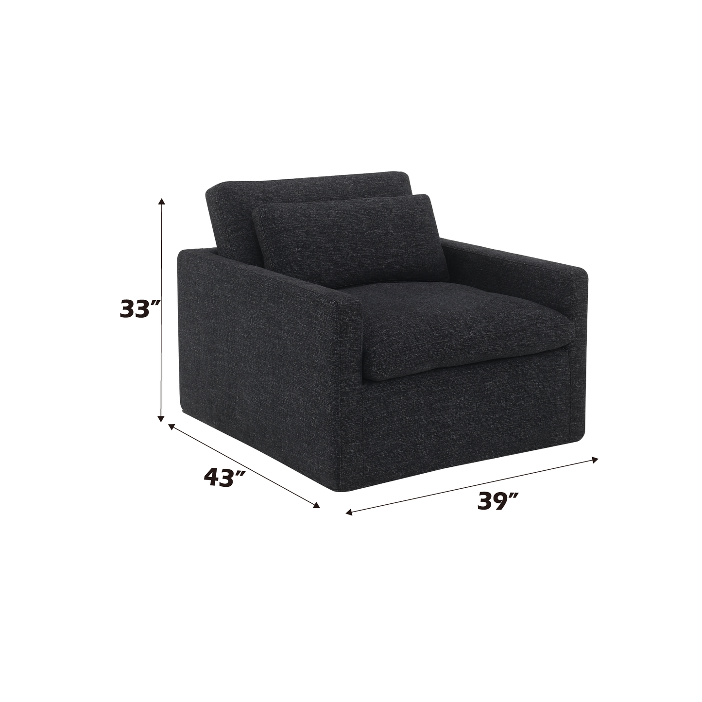 Dark Gray Fabric Swivel Chair with Pillow for Living Room