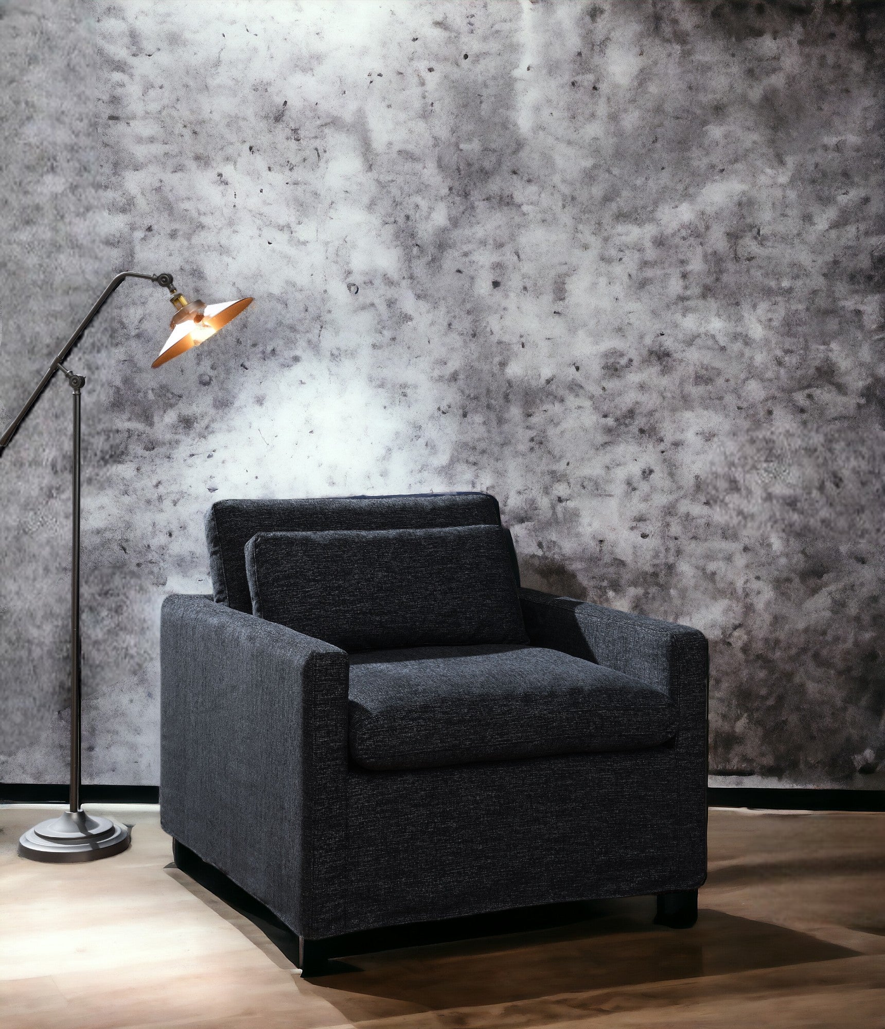 Naveen Dark Gray Fabric Swivel Chair with 1 Toss Pillow