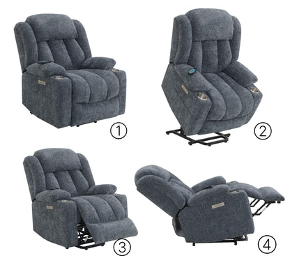 Blue Chenille Power Lift Recliner - Massage & Heat