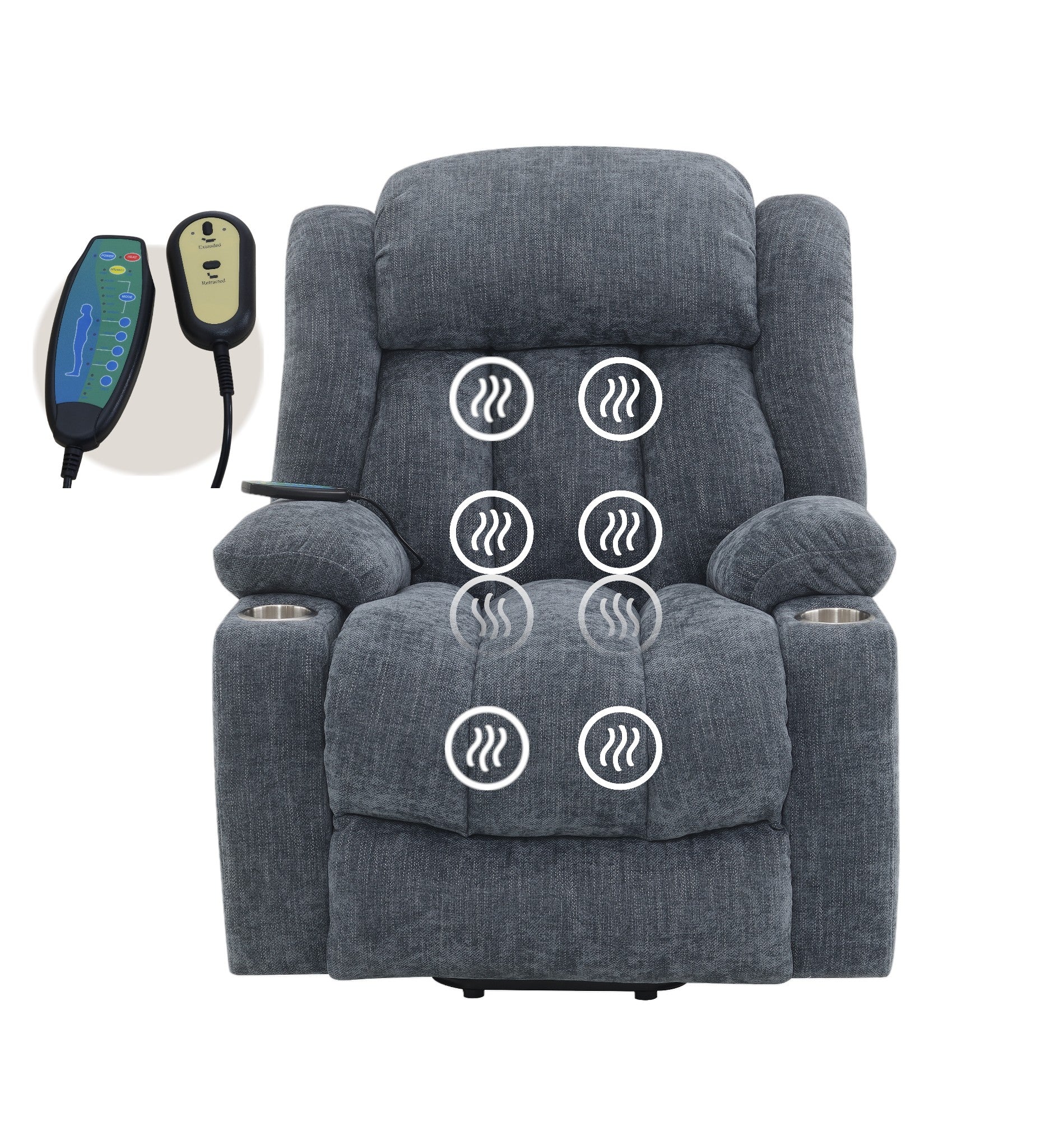 Blue Chenille Power Lift Recliner - Massage & Heat