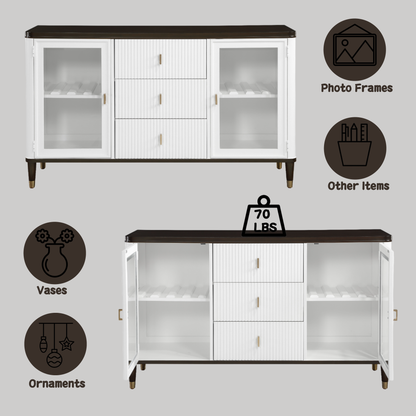 Brown and White Synthetic Wood Dining Sideboard with Storage