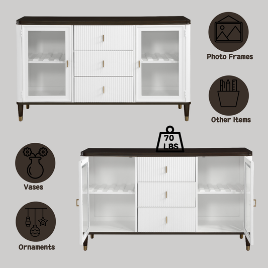 Brown and White Synthetic Wood Dining Sideboard with Storage
