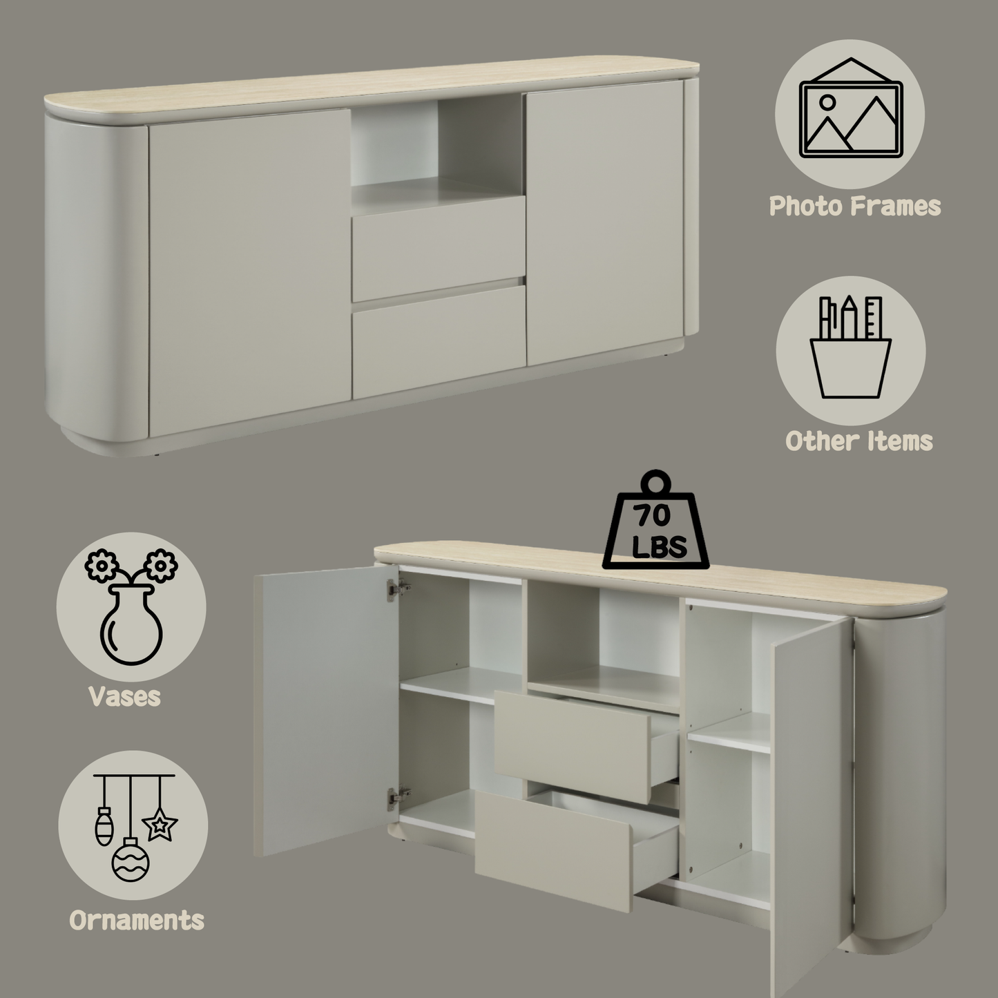 Light Gray Synthetic Wood Server - 16x65x32 Inches