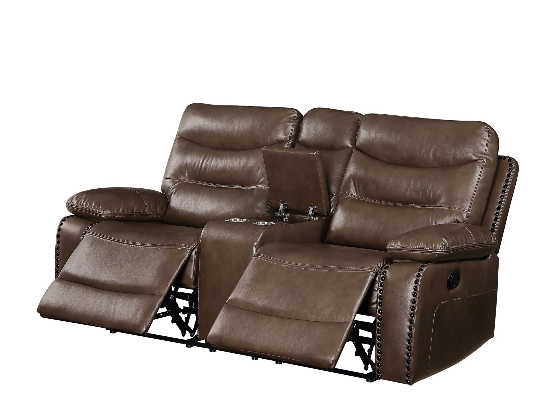 Aashi Brown Leather-GEL Match Recliner Loveseat