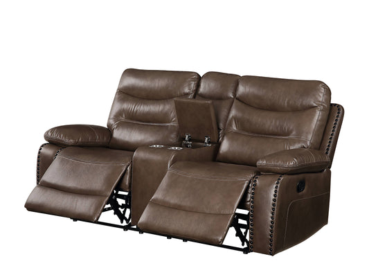 Aashi Brown Leather-GEL Match Recliner Loveseat