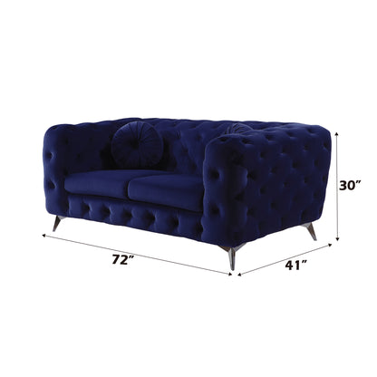 Blue Velvet Loveseat - 41" x 72" Sofa with Metal Legs for Living Room