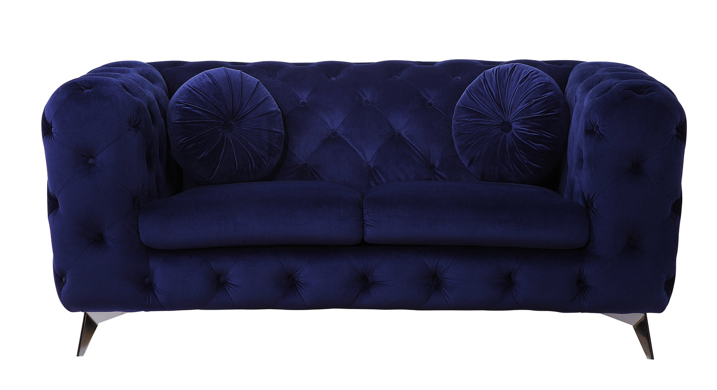 Blue Velvet Loveseat - 41" x 72" Sofa with Metal Legs for Living Room