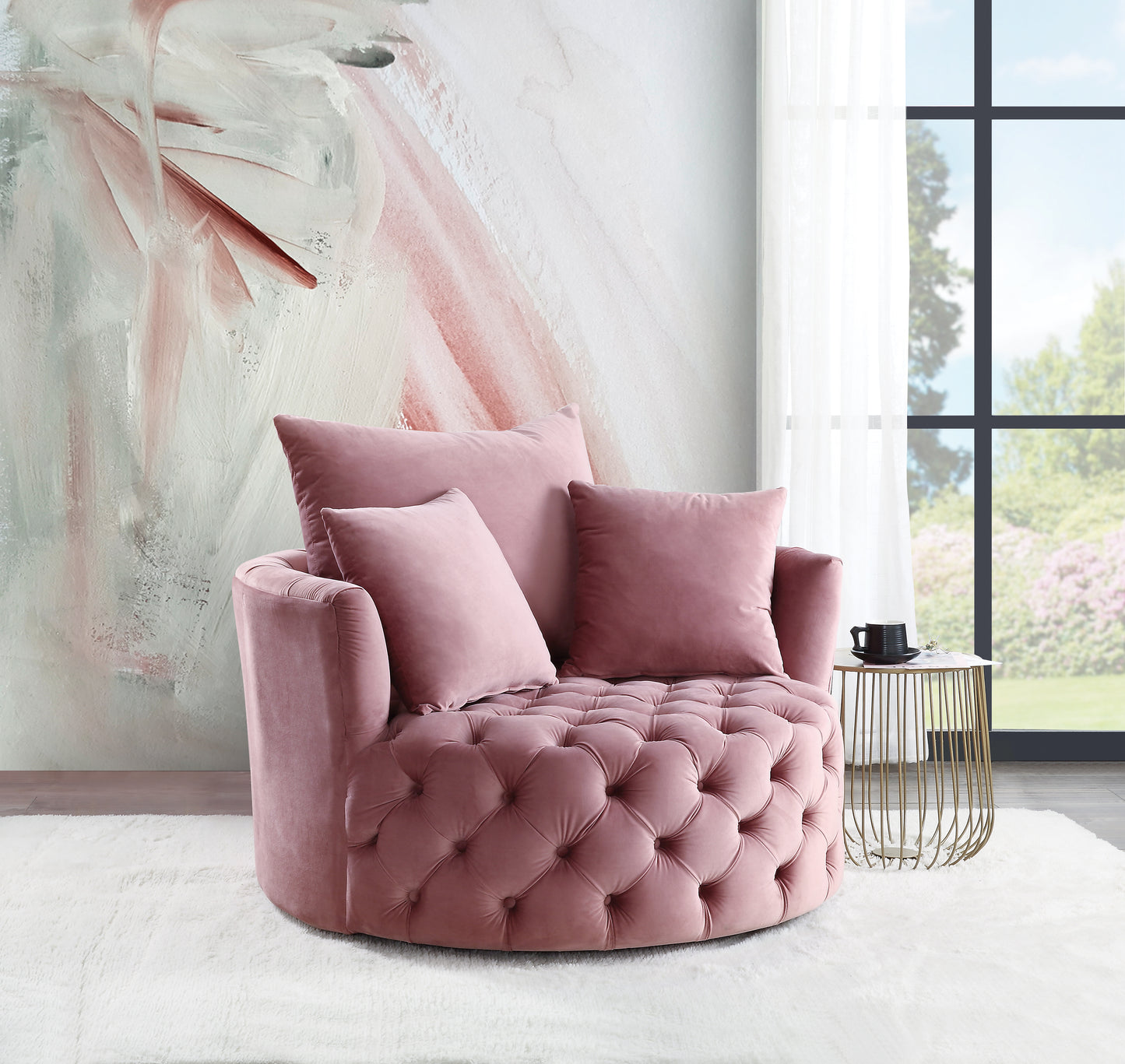 Zunyas Pink Velvet Accent Chair - Swivel Comfort