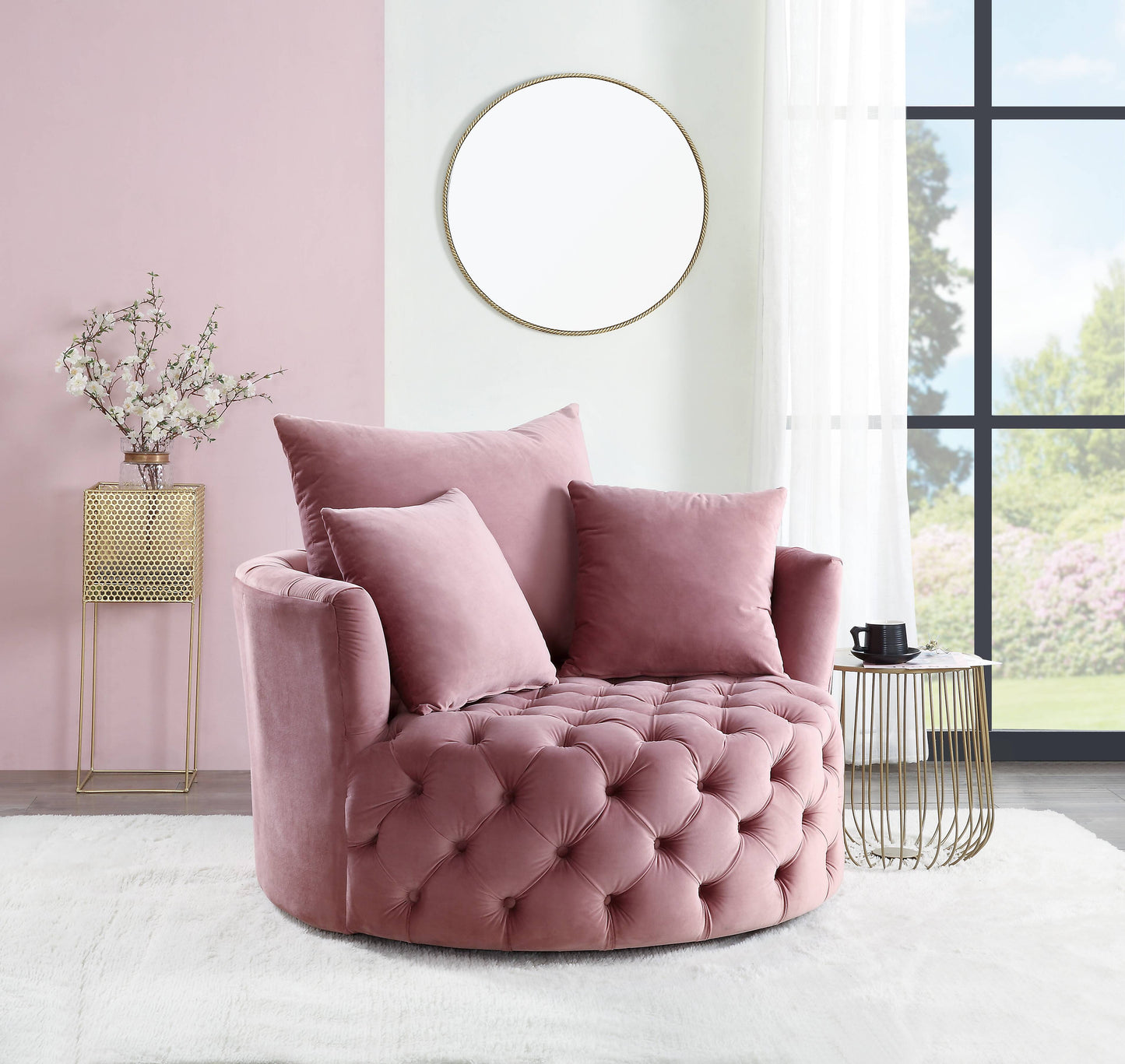 Zunyas Pink Velvet Accent Chair W/Swivel