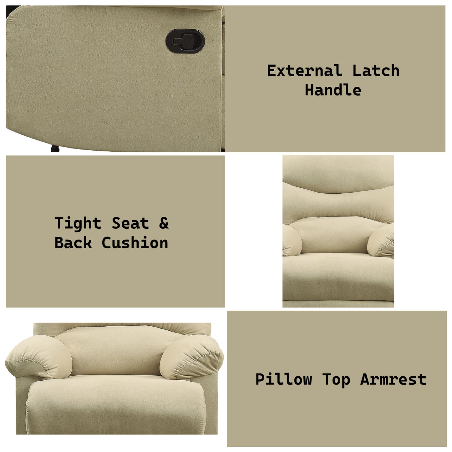 35" Beige Microfiber Motion Recliner - Comfortable Living Room Chair