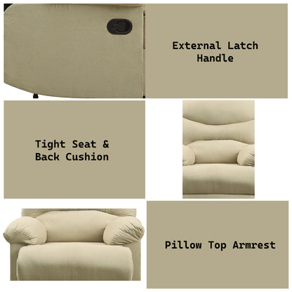 35" Beige Microfiber Motion Recliner - Comfortable Living Room Chair