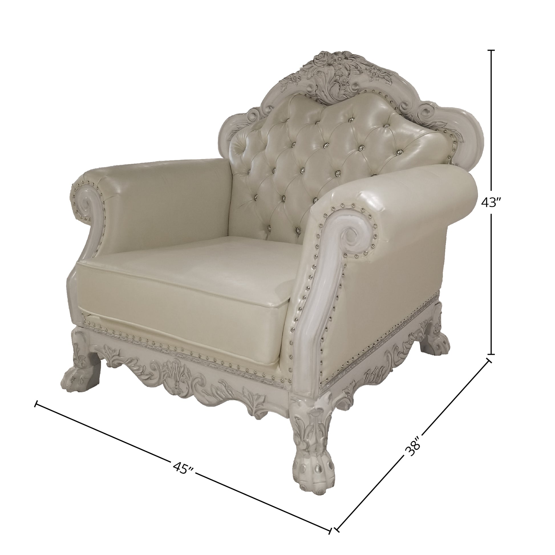White Dresden Faux Leather Chair with 2 Pillows for Living Room