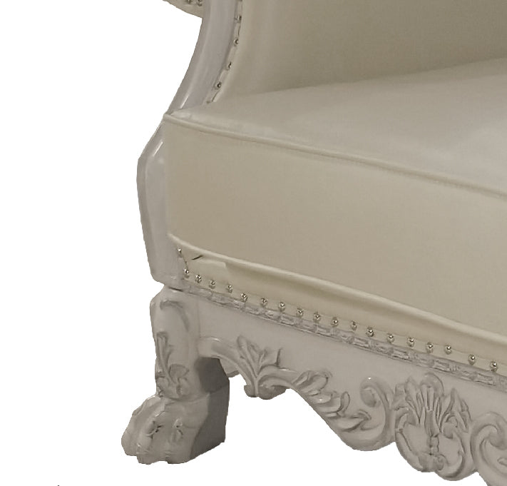 White Dresden Faux Leather Chair with 2 Pillows for Living Room